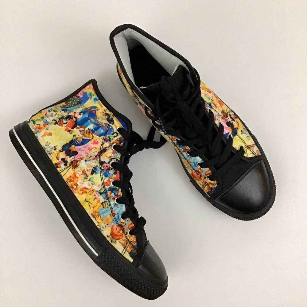 Black High Tops Sneakers Disney Characters Genie Belle Aladdin Jasmine Size 9